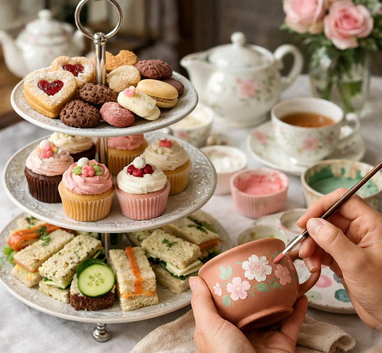 high tea and clay painting cooking party for adults